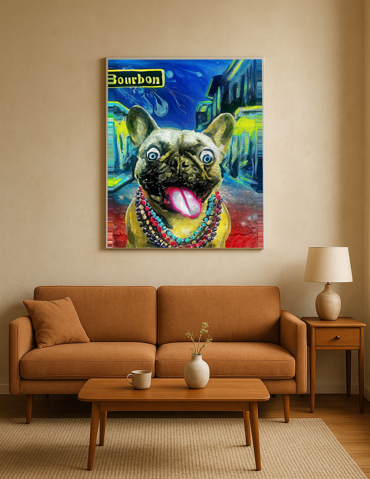 French Bulldog in Mardi Gras Beads Print