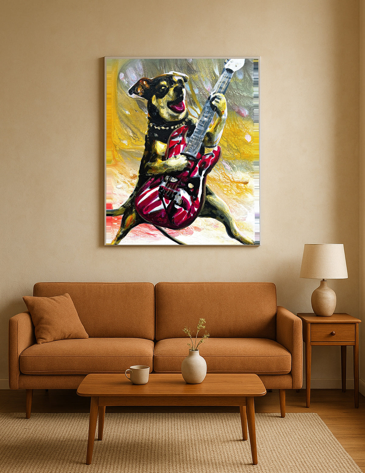 Boston Terrier Playing Electric Guitar Print