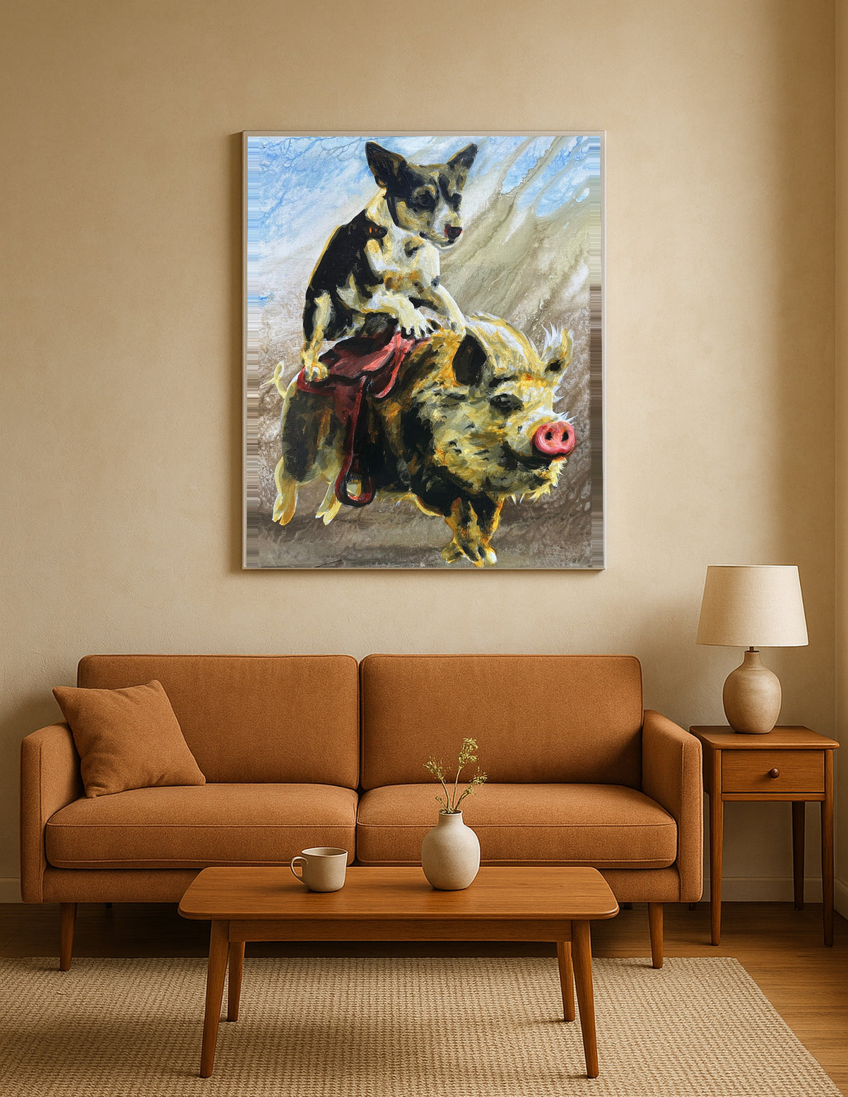 Boston Terrier Riding a Pig Print