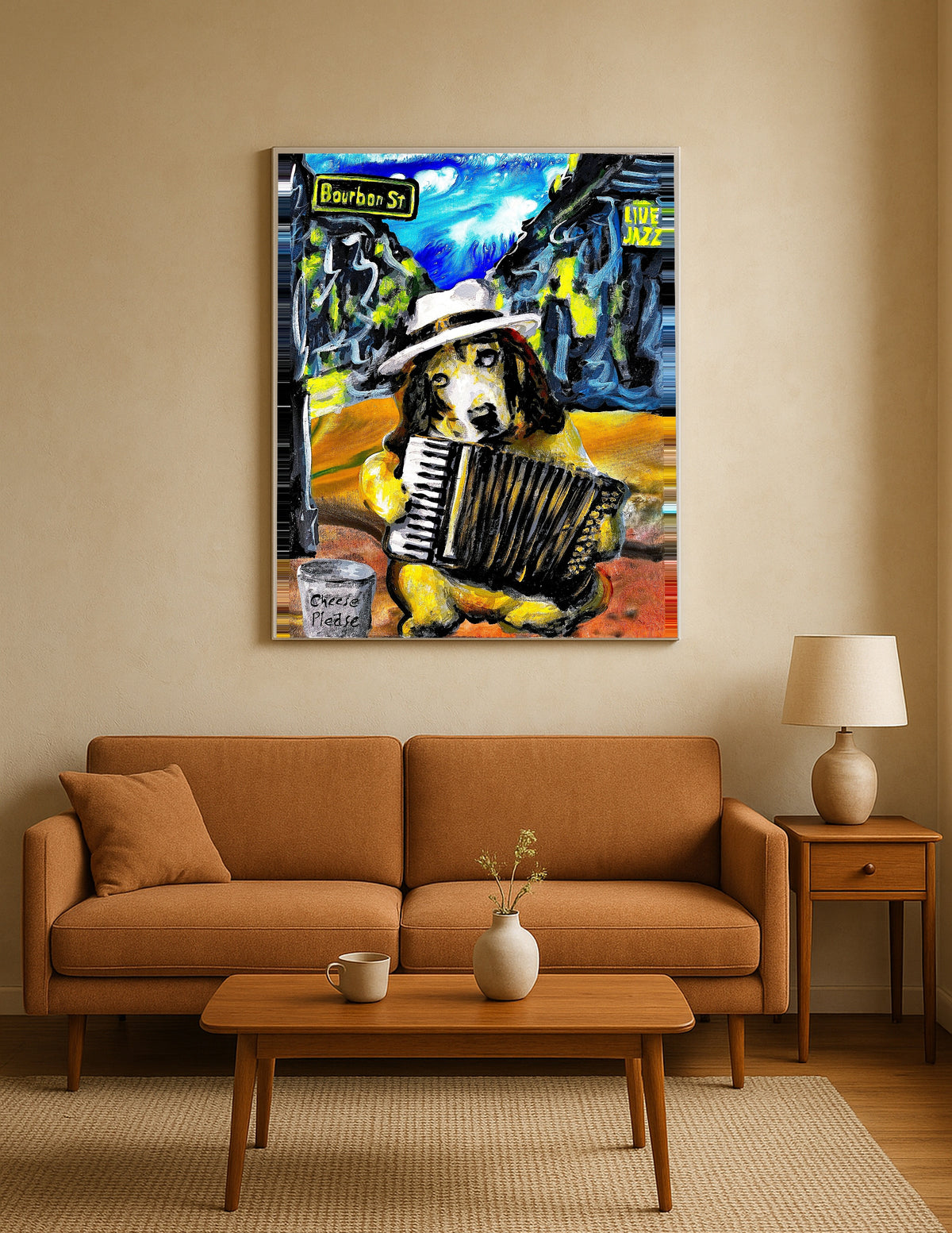 Basset Hound Playing Accordion on Bourbon Street Print