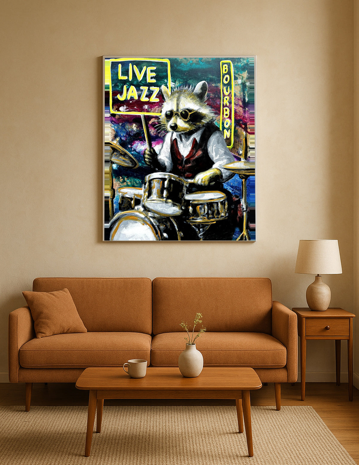 Jazz Drummer Raccoon Print