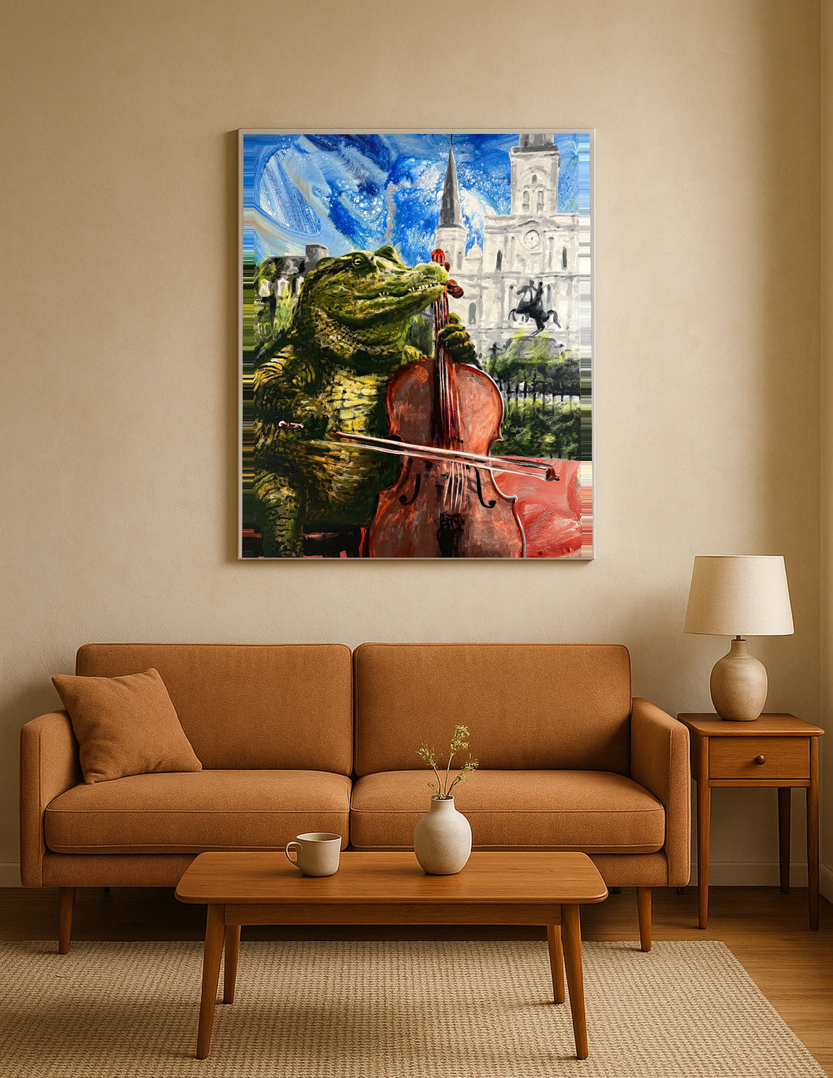 Alligator Playing Cello at Jackson Square Print