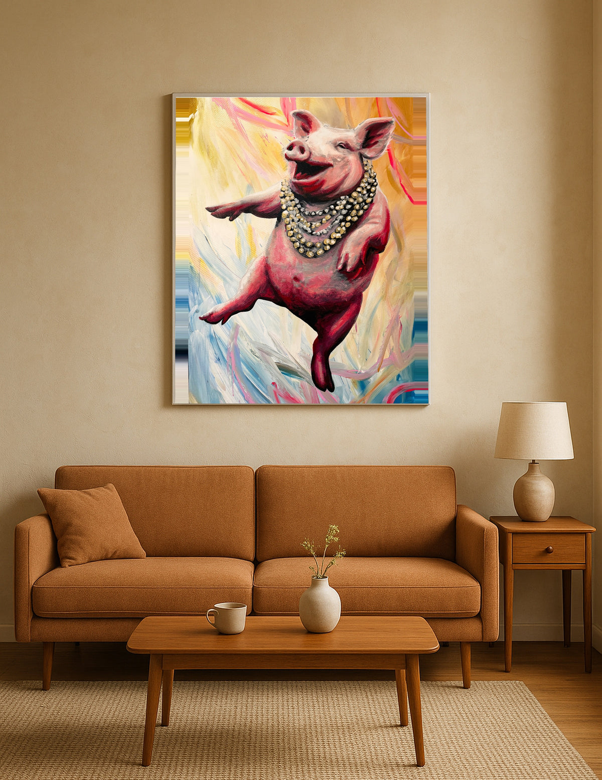 Pig Dancing with Mardi Gras Beads Print
